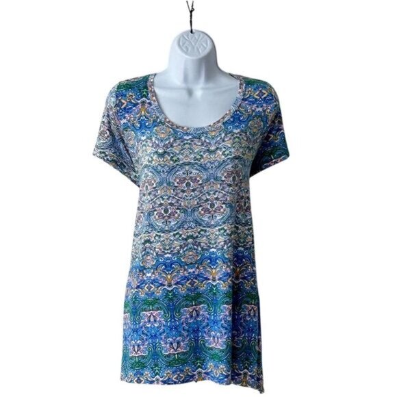 Christian Siriano Women's Plus 1X Geometric Scoop Neck Blouse Multicolor - Picture 1 of 7